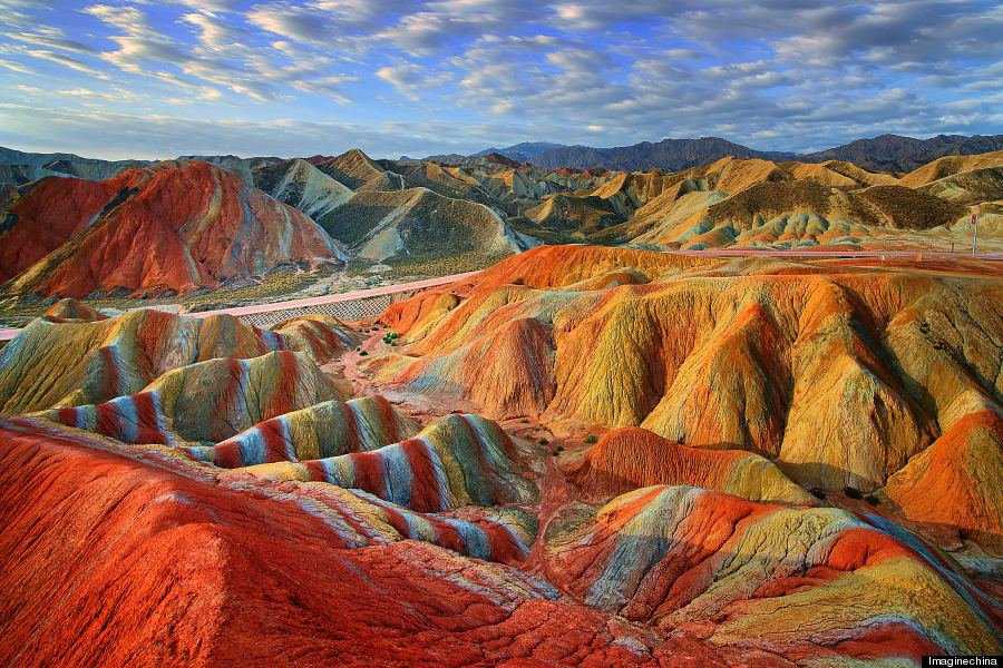 "View of colourful rock formations at the Zhangye Danxia Landform Geological Park in Gansu Province, China, 22 September 2012."