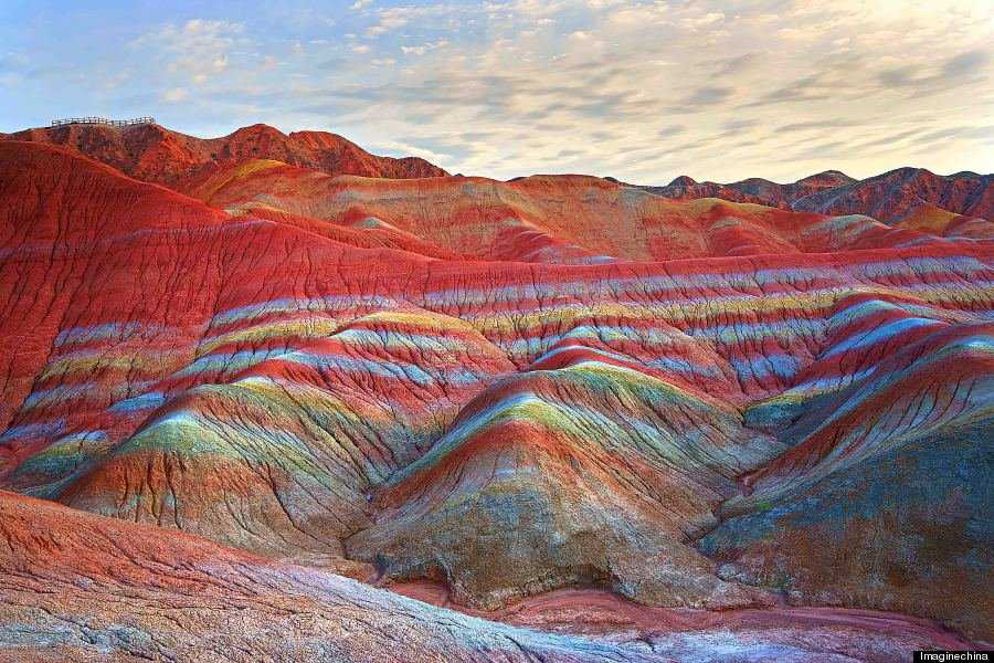 "View of colourful rock formations at the Zhangye Danxia Landform Geological Park in Gansu Province, China, 22 September 2012."