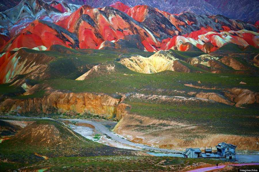 "View of colourful rock formations at the Zhangye Danxia Landform Geological Park in Gansu Province, China, 22 September 2012."