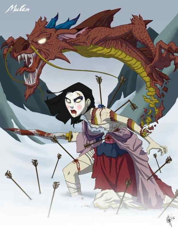 Princesas da Disney repaginadas Mulan em uma versão de guerreira fantasma ou espiritual